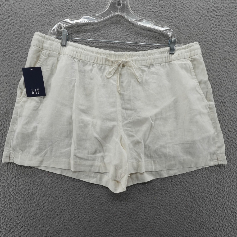 GAP Womens XXL Linen Blend Pull On Shorts Off White Drawstring Elastic Waist NEW
